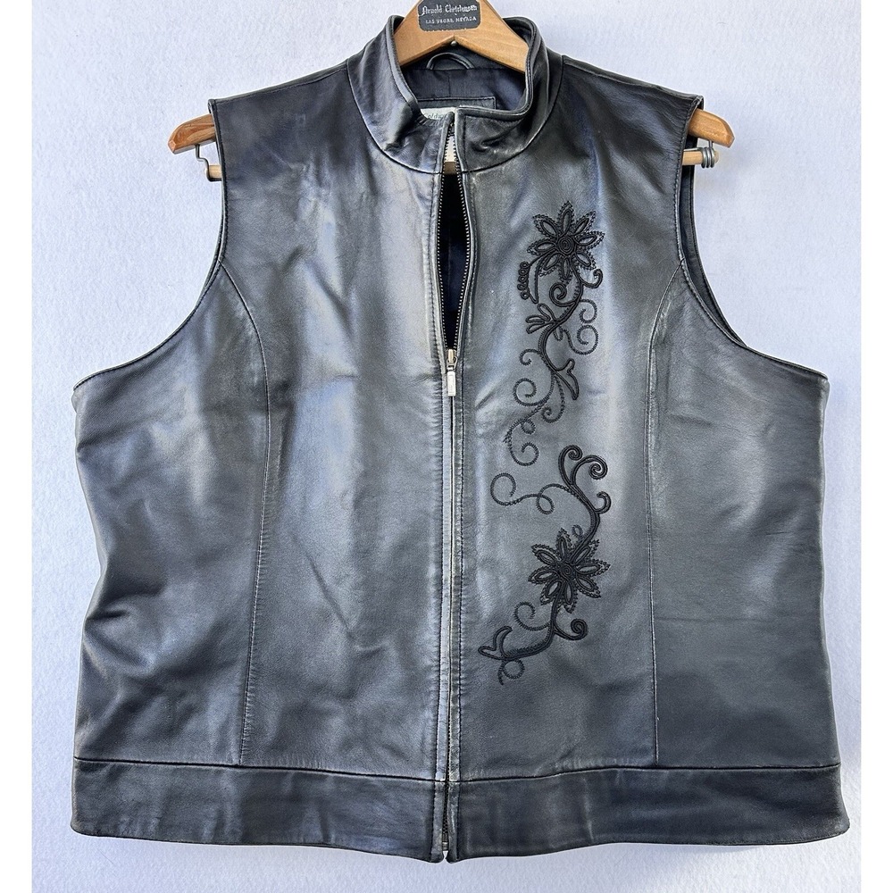 Coldwater Creek Leather Embroidered Vest Lined Full Zip Plus Size 1X